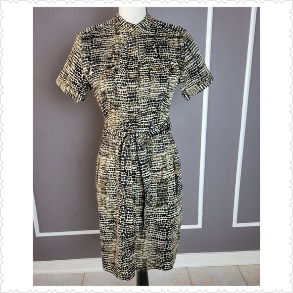 CALVIN KLIEN Animal Print Snap-Front, Belted Dress, Size 4 - Picture 5 of 8